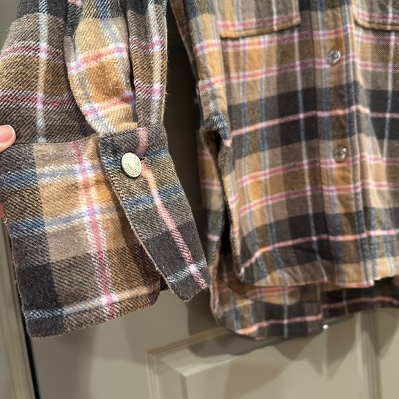 Zara Oversized Plaid Shacket Overshirt Flannel Jacket Tan Pink Navy - Picture 5 of 8